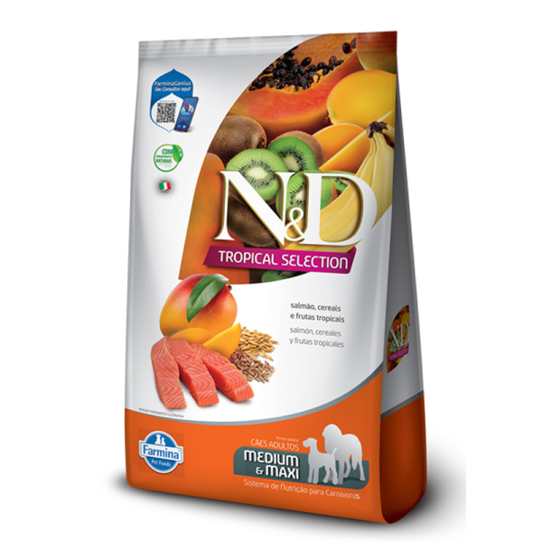 N&D Tropical Salmon Adulto Mediano y Maxi 10 + 2 kg REGALO